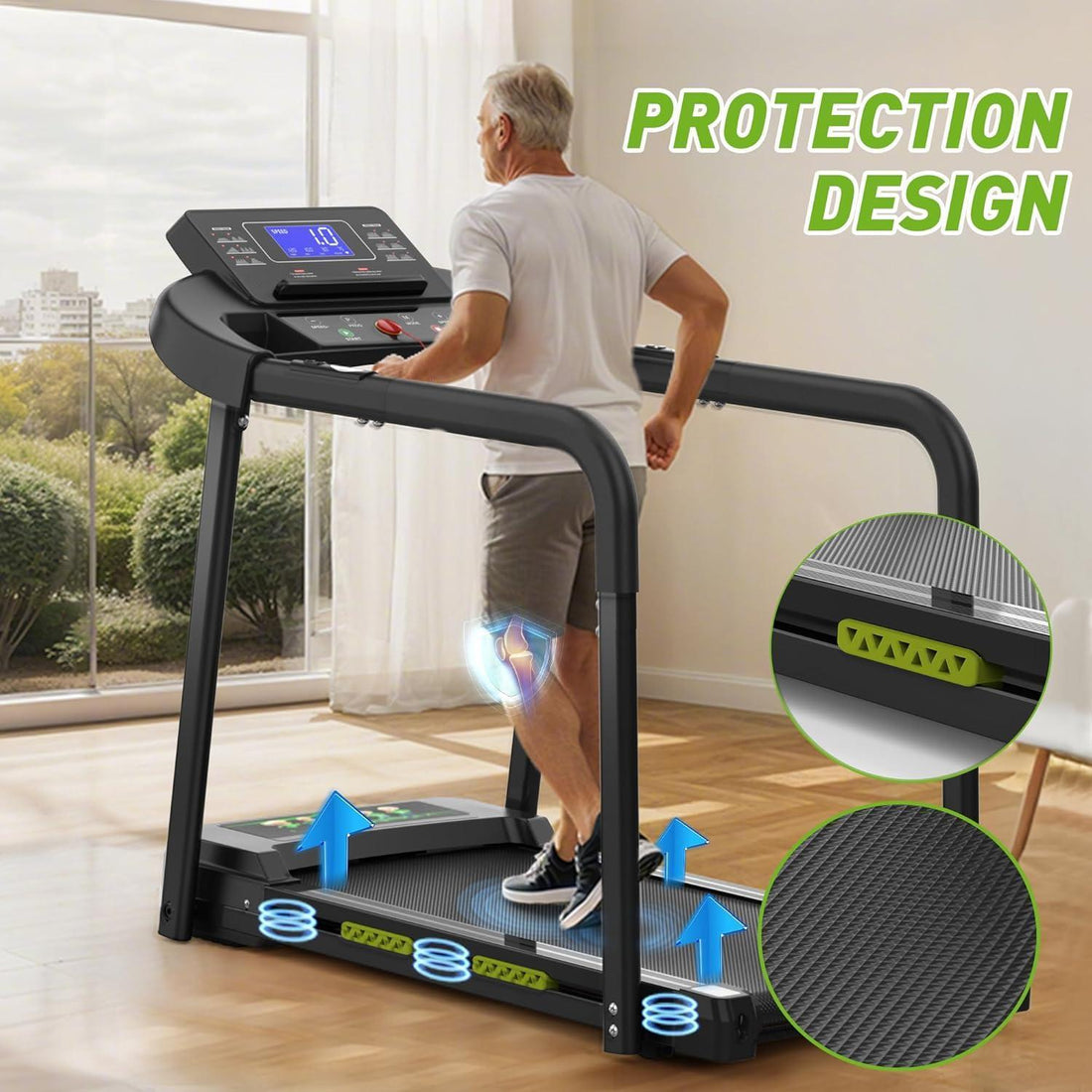 Treadmill With Extended Handrails