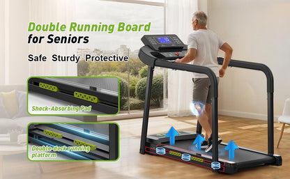 Treadmill With Extended Handrails