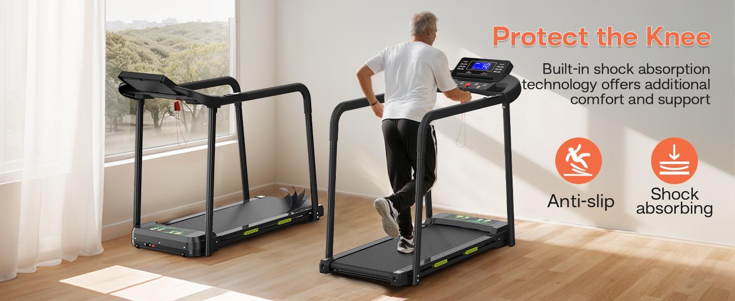 Treadmill With Extended Handrails