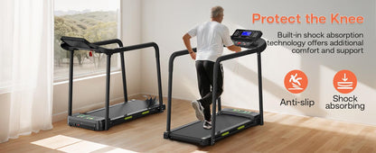 Treadmill With Extended Handrails